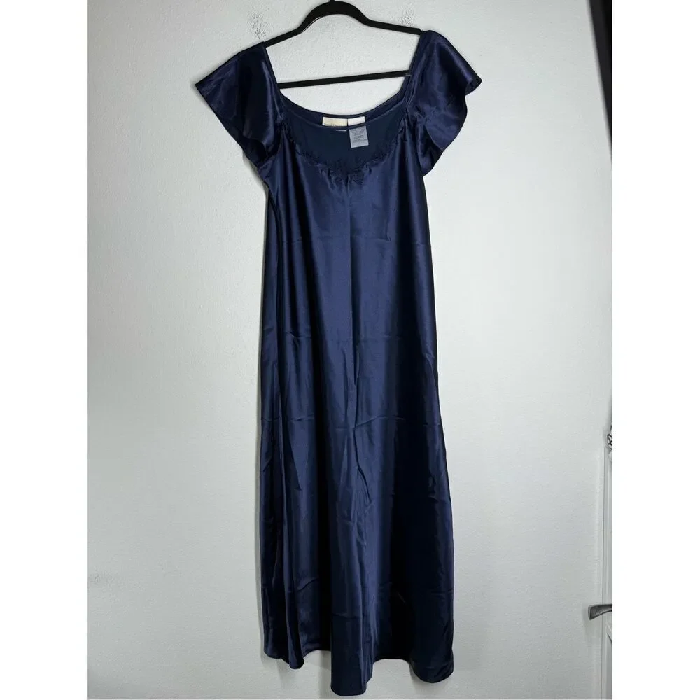 VTG Jaclyn Smith Studio Intimates Blue Satin Nightgown Adjustable Straps Size M